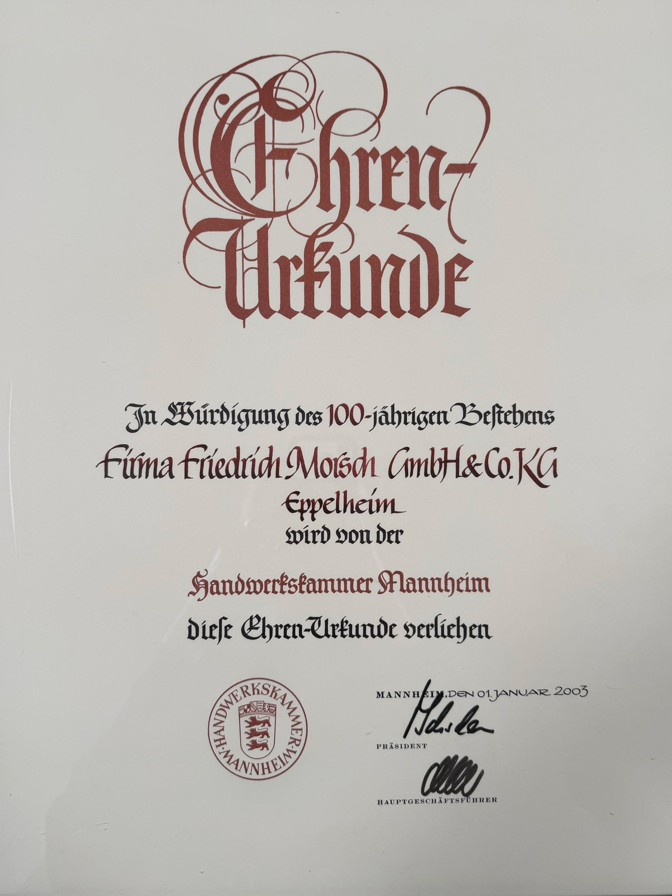 Morsch-Ehrenurkunde-100-Jähriges-Bestehen