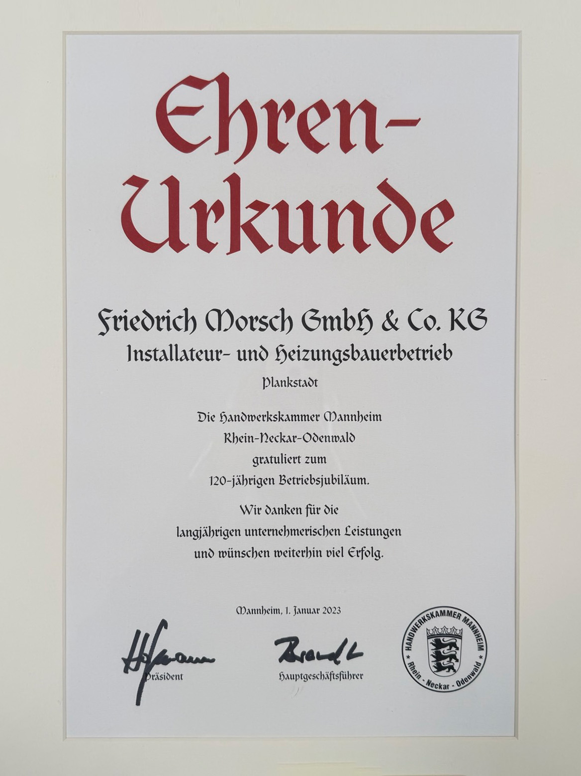 Morsch-Ehrenurkunde-Morsch-GmbH